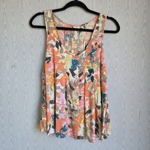 Vtg Y2K Hang Ten XL Button Down Tank Floral Pleated Swing Flyaway Boho Beach
